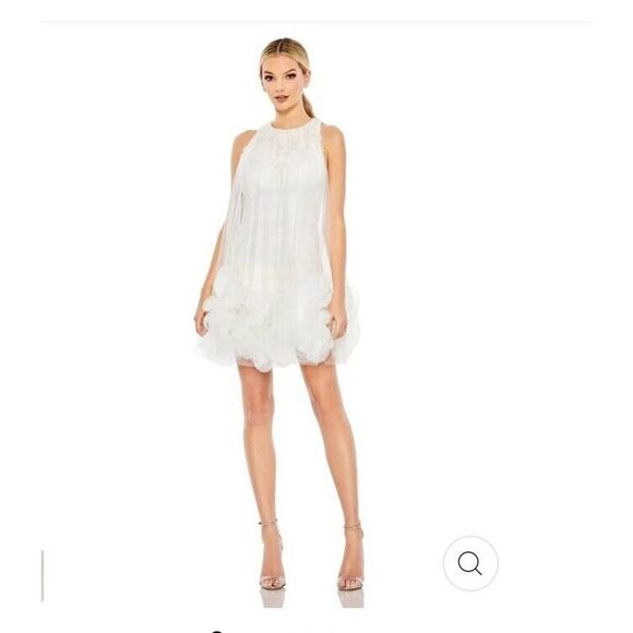 Mac Duggal Sz 2 White Halter Neck Flowy Petal A Line Mini Dress $698 NWT - Picture 2 of 10